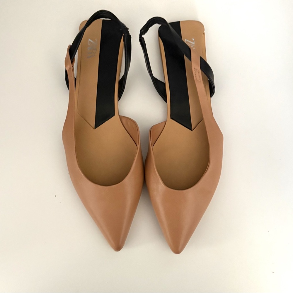 ZARA Two-Tone Slingback Flats Nude + Black | Size 37 | So Chic!